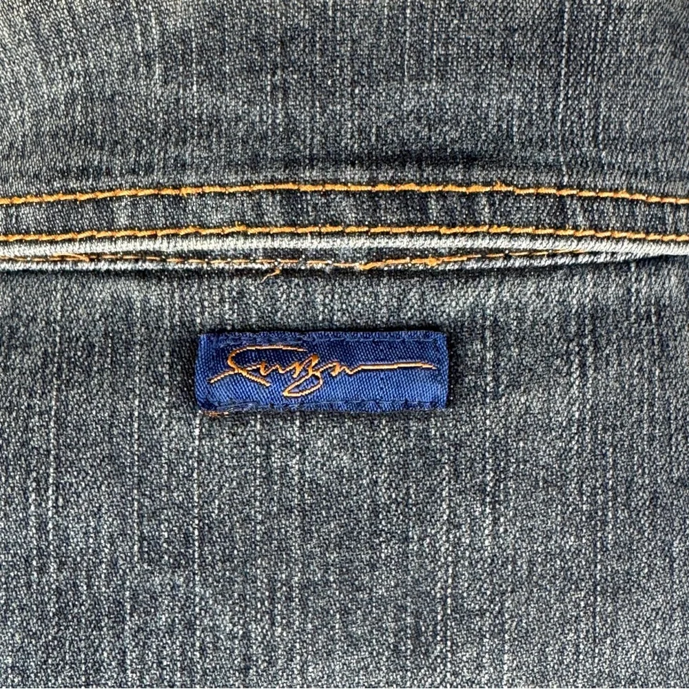 FUBU Blue Denim Snap Front 2 Chest Pockets Cropped Jean Jacket Women's Small‎